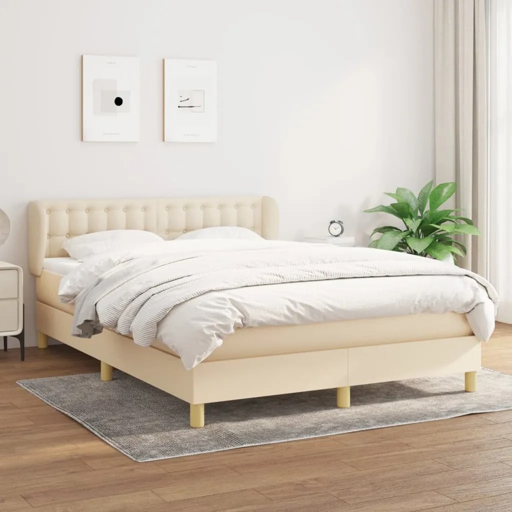 Posteľný rám boxspring s matracom krémový 140x200 cm látka