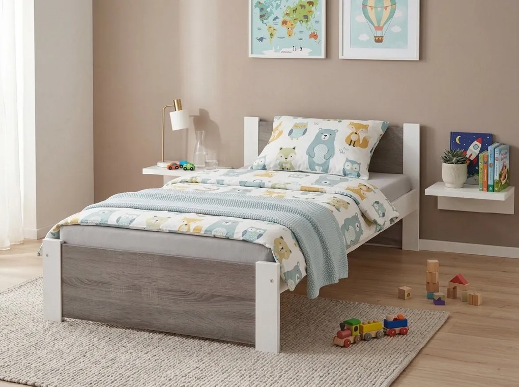 Posteľ IKAROS 80 x 200 cm, biela/dub lanýž Rošt: S lamelovým roštom, Matrac: Matrac COCO MAXI 20 cm