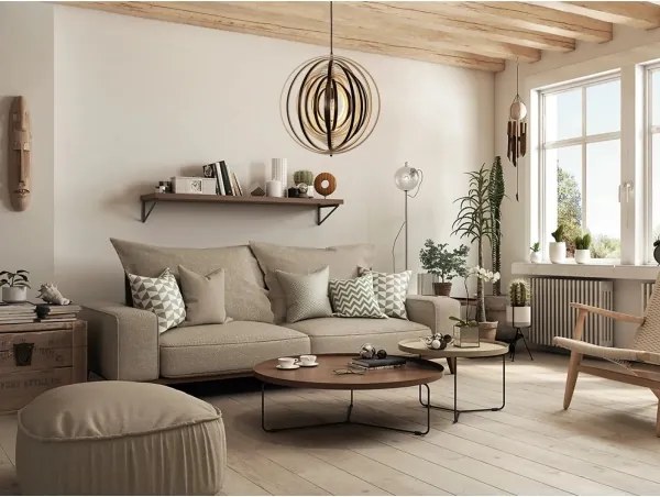 Drevený luster na lanku 1xE27/60W/230V pr. 50 cm masív/dýha/kaučukovník