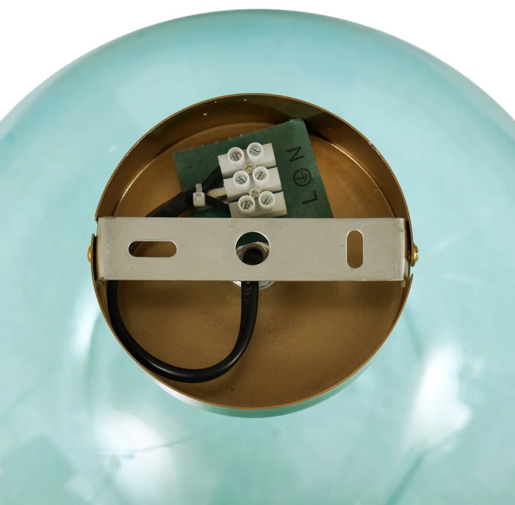 Art Deco stropné svietidlo mosadzné s modrým sklom - Sandra