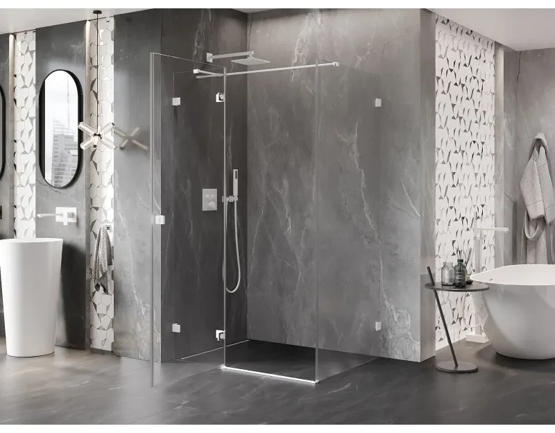 Mexen Lunar T, sklápací sprchový kút ľavý 110 x 90 cm, 8mm číre sklo, biely profil, 834T-110-090-20-00-L