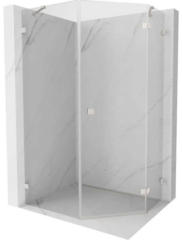 Mexen Lunar, pravý výklopný päťuholníkový sprchový kút 90 x 100 cm, 8mm číre sklo, oceľový profil, 831-090P-100L-97-00-P