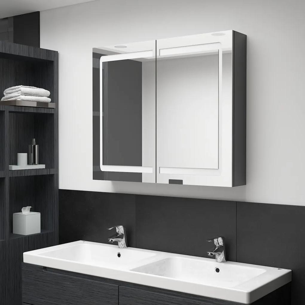 Kúpeľňová skrinka s LED a zrkadlom, lesklá sivá 80x12x68 cm 326514