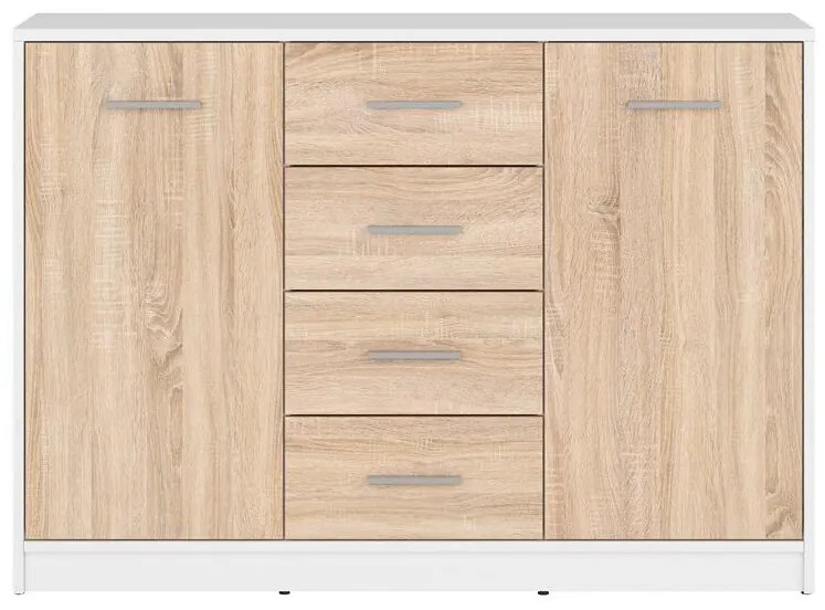 Komoda BRW Nepo Plus 6 (biela + dub sonoma) . Akcia -34%. Vlastná spoľahlivá doprava až k Vám domov. 1098297