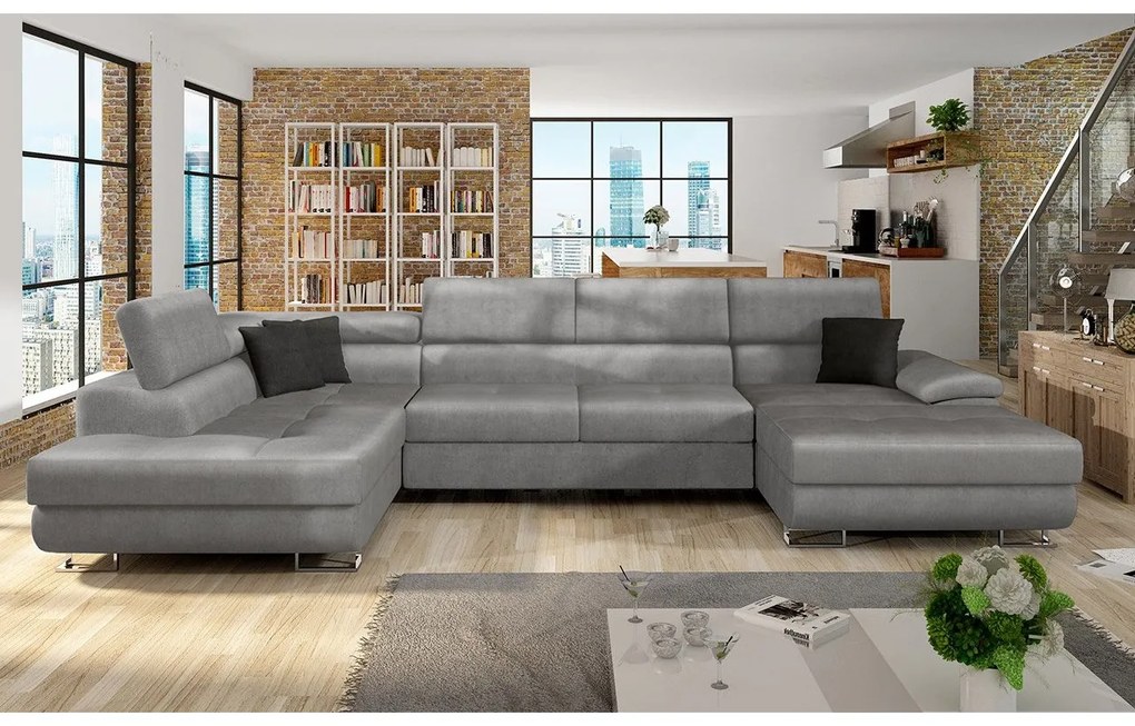 Rohová sedacia súprava Alvin Bis, Dostupné poťahy: ekokoža Soft 017 + Uttario Velvet 2971 + Kronos 02, Strana: Ľavá - U
