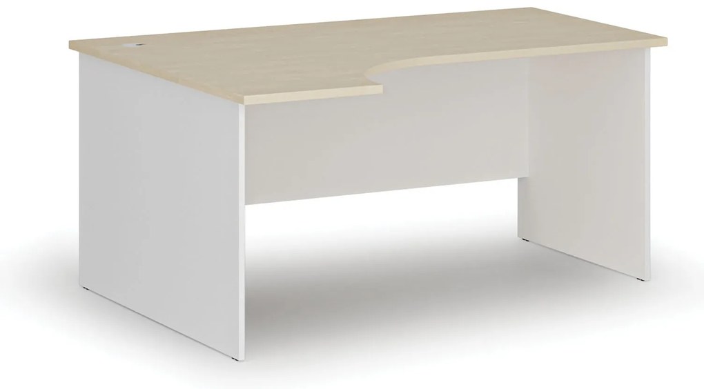 Rohový kancelársky písací stôl PRIMO WHITE, 160x120 cm, ľavý, biela/breza