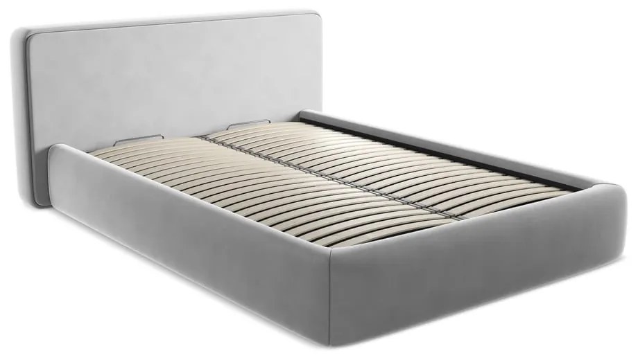 Sivá čalúnená dvojlôžková posteľ s úložným priestorom s roštom 140x200 cm Kiana – Makamii