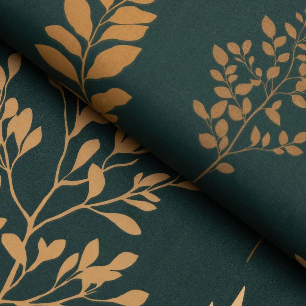 Biante Bavlnený behúň na stôl Sandra SA-742 Zlaté vetvičky s lístkami na tmavo zelenom 45x160 cm