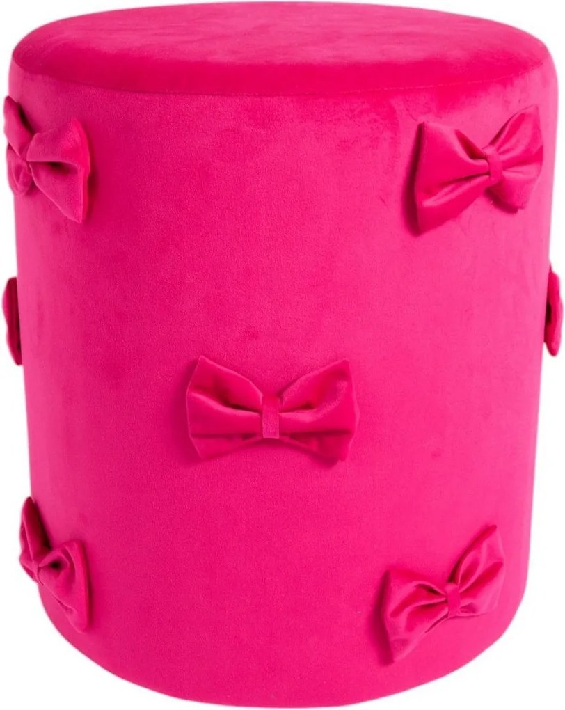 Ružový zamatový taburet s mašľami Pouf Bow fuchsie – 37*37*42 cm