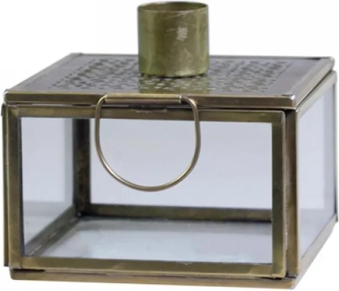 Bronzový antik svietnik na úzku sviečku s boxom Fancio - 9*9*8,5cm