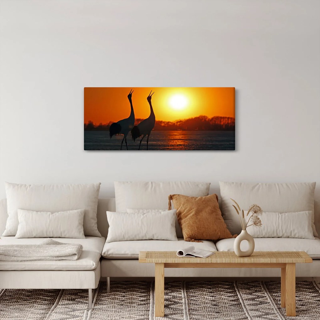 Obraz vtákov pri západe slnka (120x50 cm)