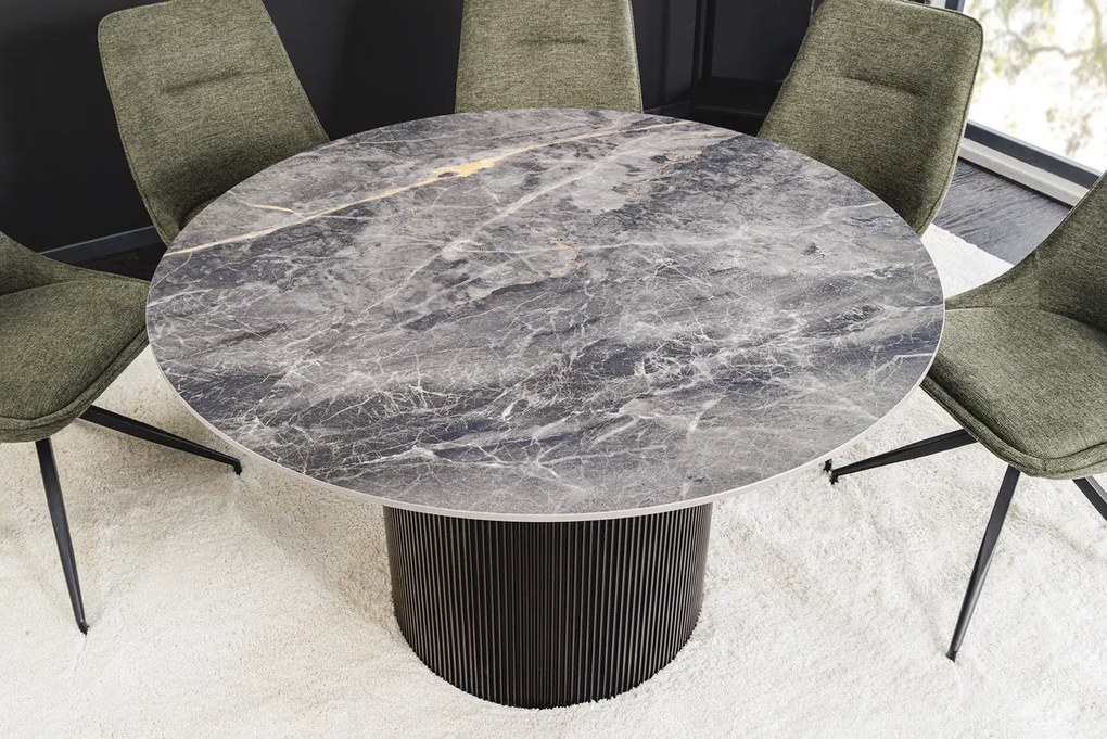 Jedálenský stôl UNIQUE 120 cm okrúhly s tmavým rámom, keramicko-sivým mramorovým vrchom