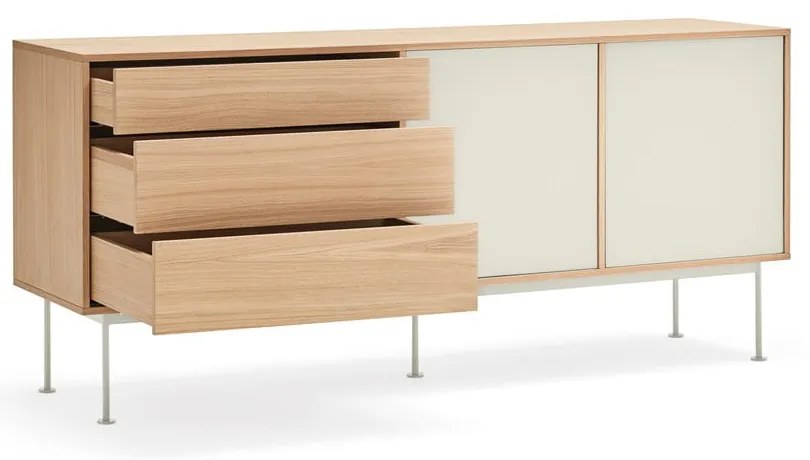 Krémovobiela komoda v dubovom dekore Teulat Yoko, šírka 180 cm