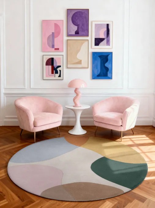 Koberec Ted Baker Hackney Clarissa ružový / zelený / béžový kruh