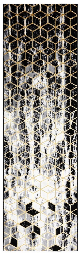 Behúň Gloss 409A 82 3D cubes black/gold/grey, 80x250, čierna, obývacia izba, Dywany Łuszczów