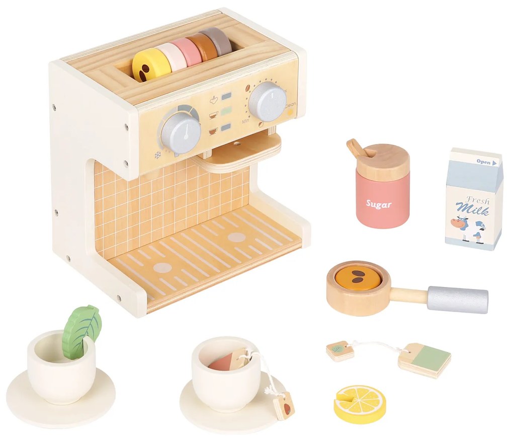 Drevený kávovar s príslušenstvom