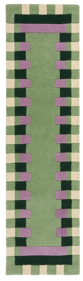 Zeleno-fialový ručne tkaný vlnený behúň 60x230 cm Kai Wool Border – Flair Rugs