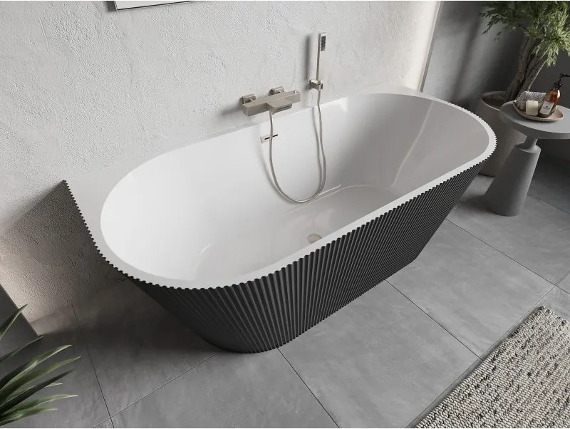 Mexen Oris, voľne stojaca ryhovaná vaňa 170 x 80 cm, biela-šedá, oceľový prepad, 52871708062-97