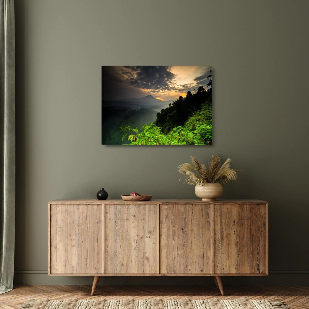 Sklenený obraz - zelená horská krajina (70x50 cm)
