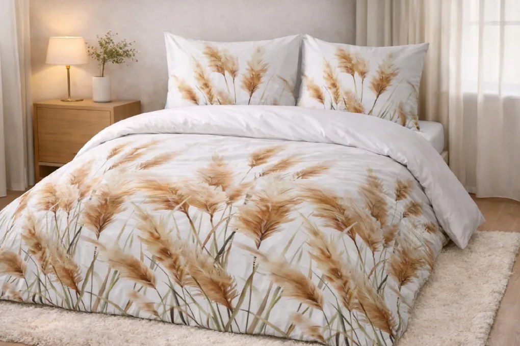 Posteľné obliečky Pampas 140x200 cm + 70x80 cm, bavlnený satén, zapínanie na zips
