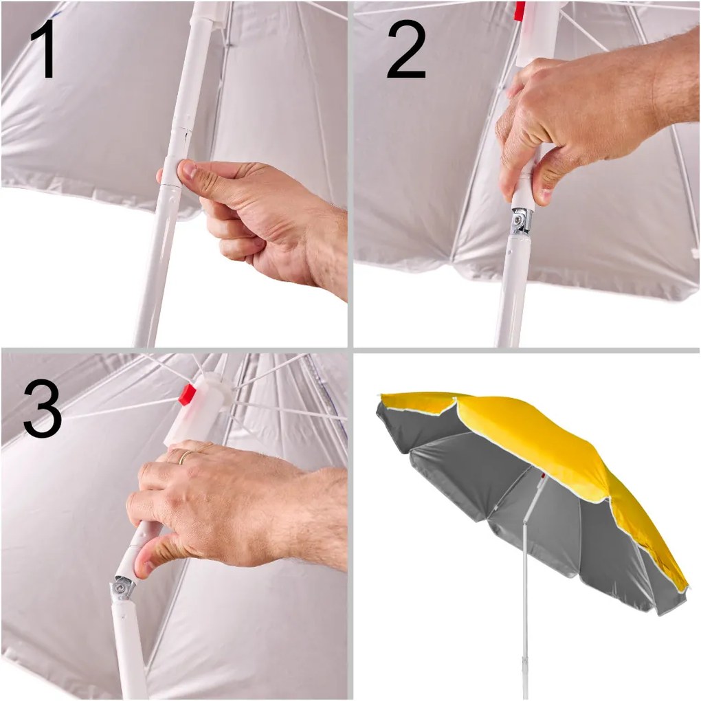 Plážový slnečník nastaviteľný rozbitný UV skladací 150cm žltý