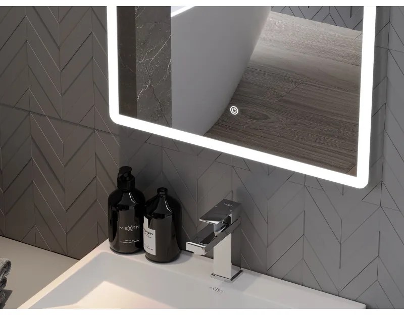 Mexen Navia, LED kúpeľňové zrkadlo s podsvietením 80 x 60 cm, 6000K, ochrana proti zahmlievaniu, 9803-080-060-611-00