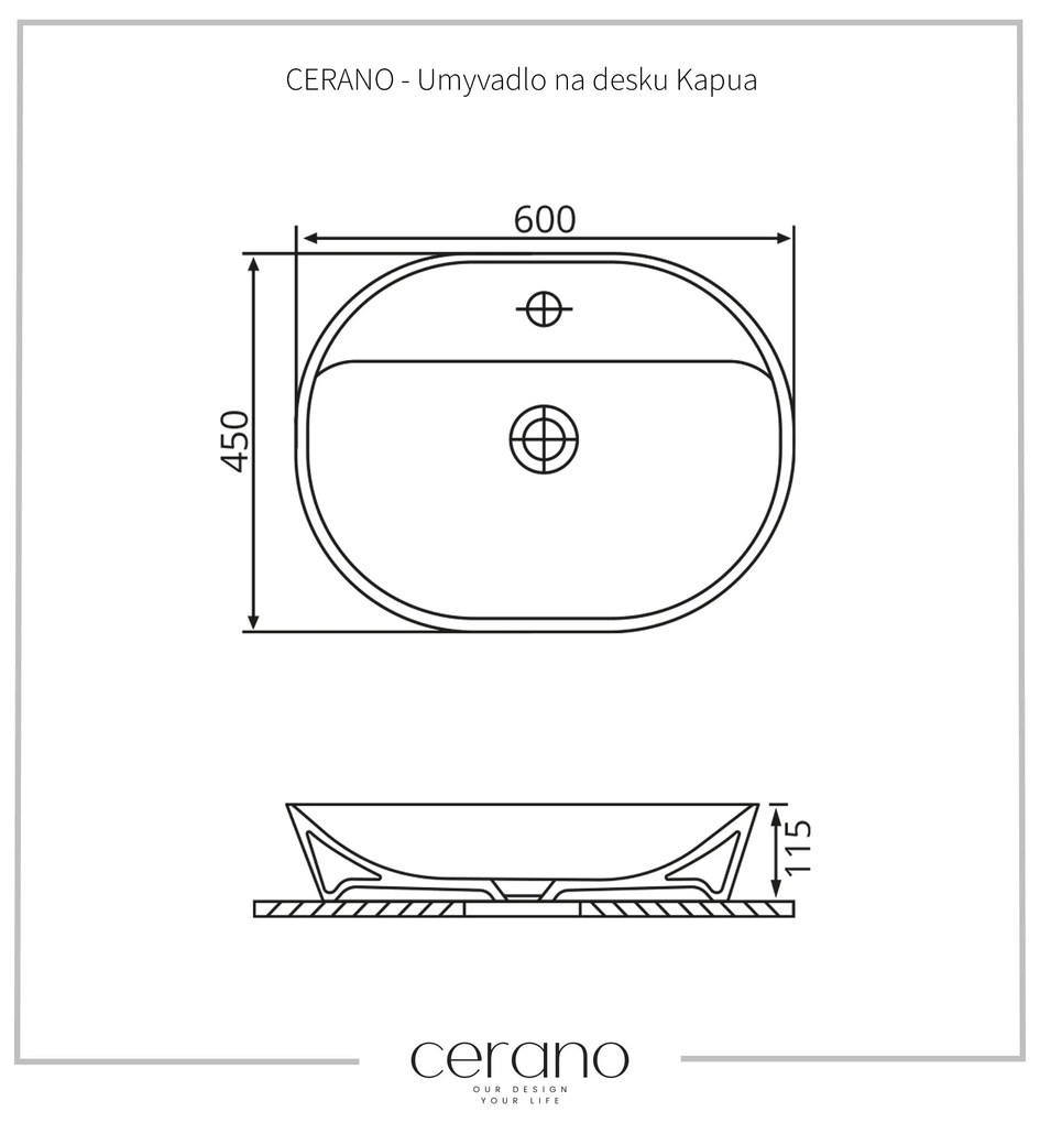 Cerano Kapua, umývadlo na dosku 60x45x11,5 cm, biela, CER-CER-403362