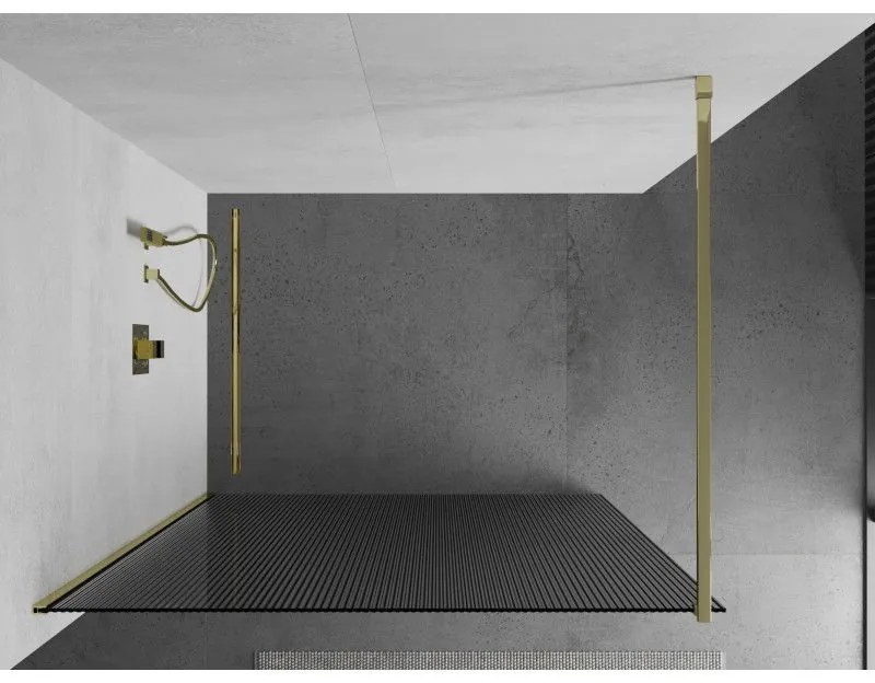 Mexen Kioto, sprchová zástena 100 x 200 cm, 8mm sklo s rebrovým vzorom, zlatý profil, 800-100-101-50-09