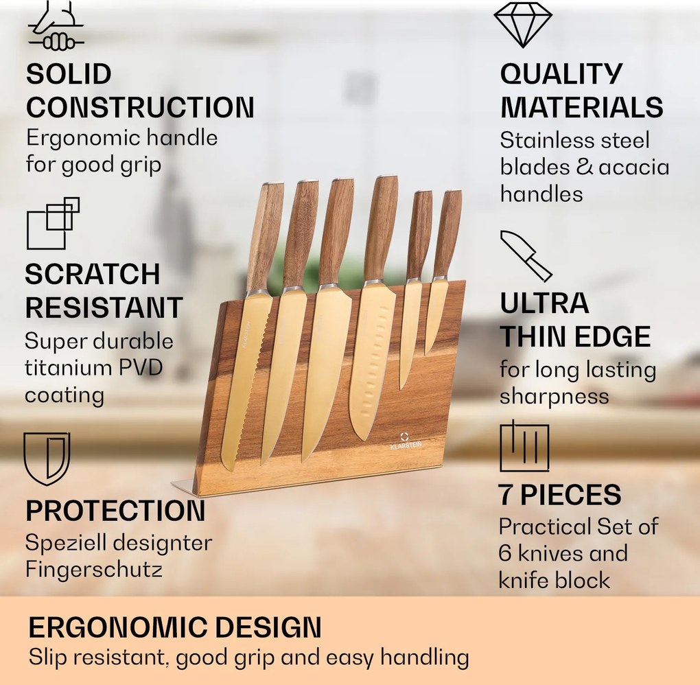 Klarstein Kazuno, sada nožov, 7-dielna, magnetický blok, PVD, titánový povrch