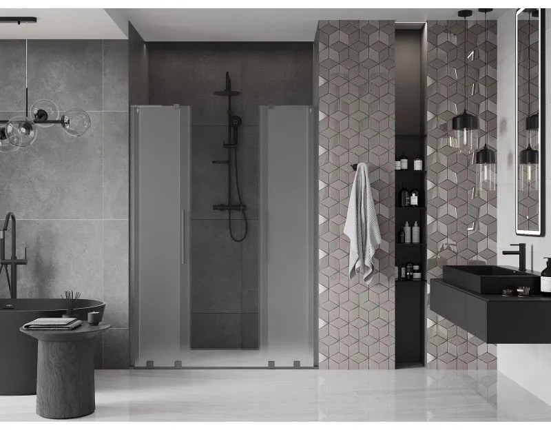 Mexen Velar L Duo, posuvné sprchové dvere do otvoru 160 cm, 8mm sklo námraza, grafit brúsený, 871-160-003-32-66