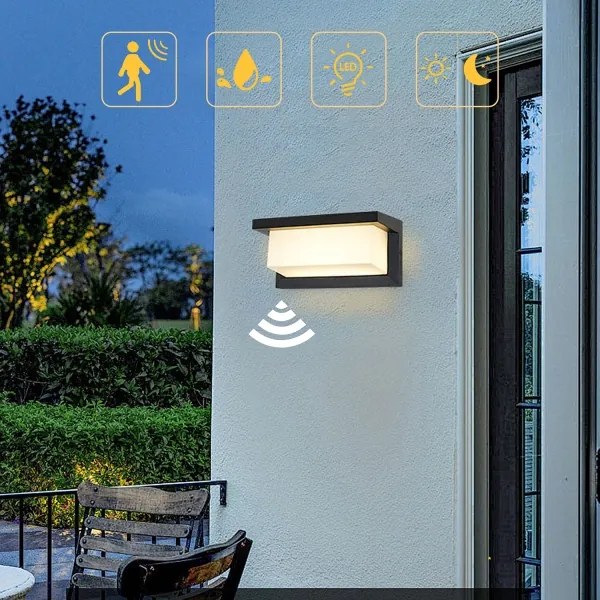 Brilagi-LED Vonkajšie nástenné svietidlo so senzorom BRICKY LED/12W/230V čern IP54