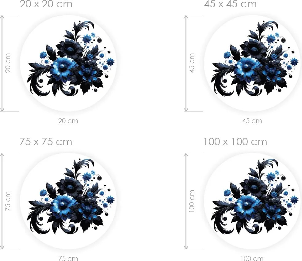Modrý rastlinný dekor textilní prelepiteľná nálepka na stenu list 45 x 45 cm