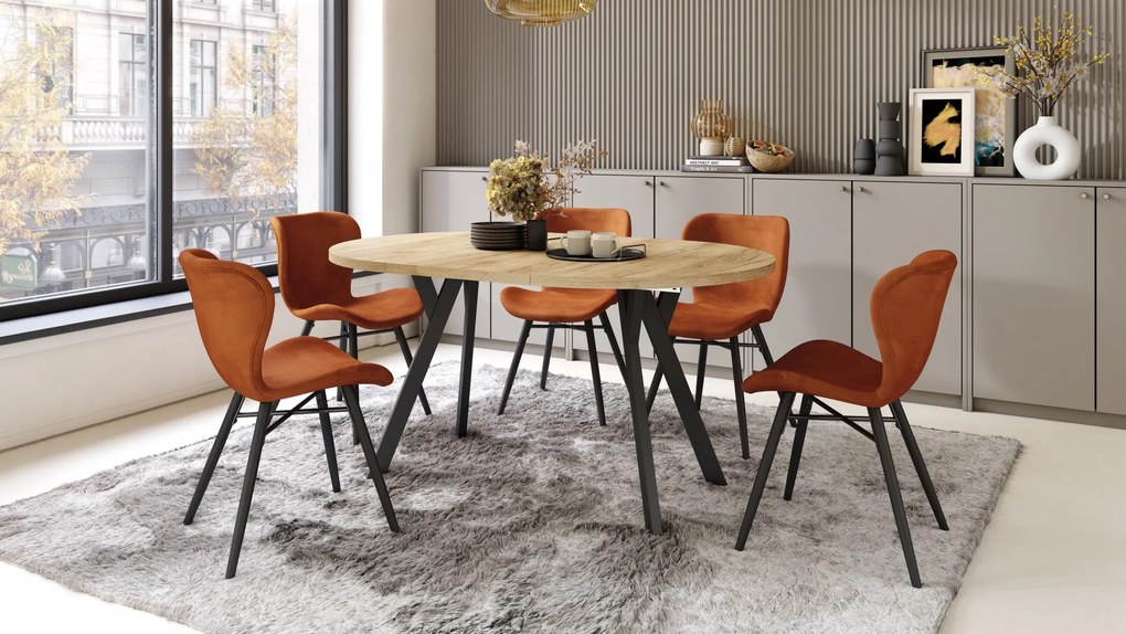 ALMO 100 Dub Craft Gold/čierne nohy - OKRÚHLY LOFTOVÝ/INDUSTRIÁLNY ROZKLADACÍ STÔL DO OBÝVAČKY/JEDÁLNE