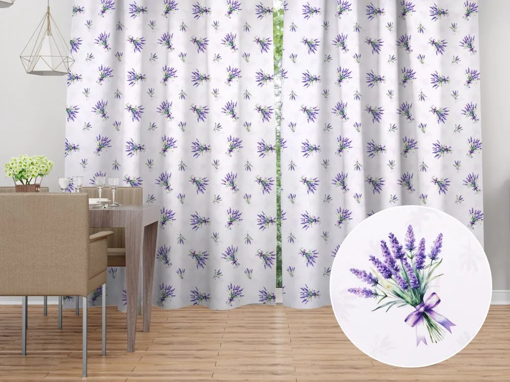 Biante Dekoračný záves TF-128 Vetvičky levandúľ na bielom 140x210 cm