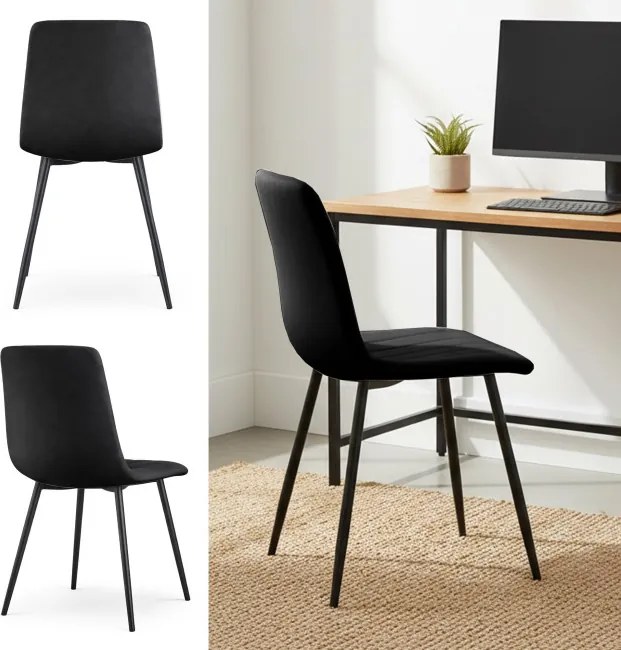 Sada šiestich jedálenských stoličiek LIVO zamatové, čierne / čierne nohy (6 ks)