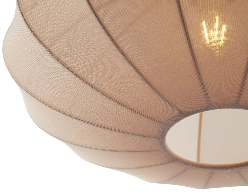 Japandi závesná lampa čierna s hnedým látkovým tienidlom 3-svetlá - Bida