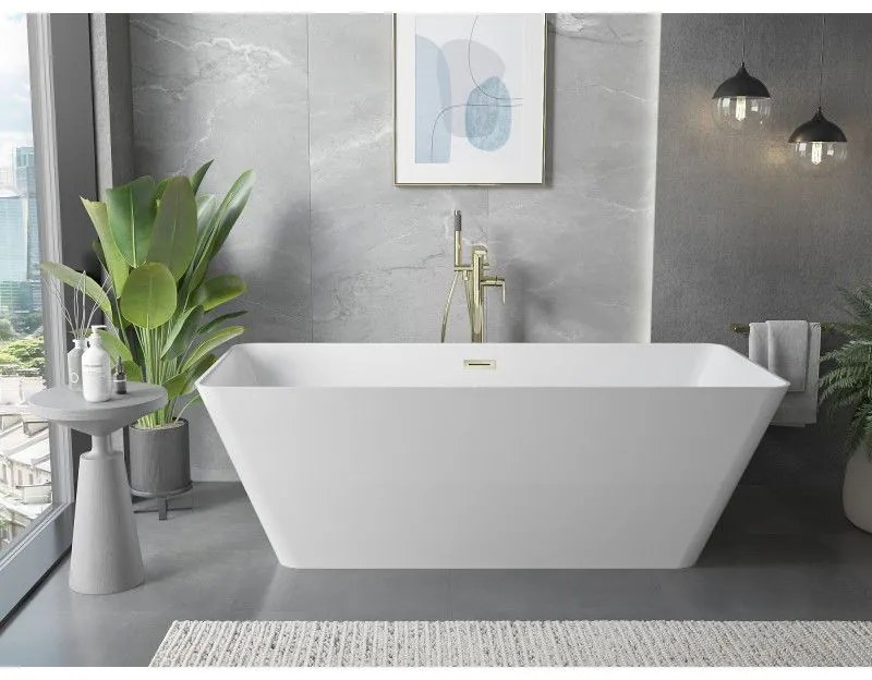 Mexen Velo Slim, voľne stojaca vaňa 170 × 75 cm, biela lesklá, zlatý lesklý prepad, 52811707500-50