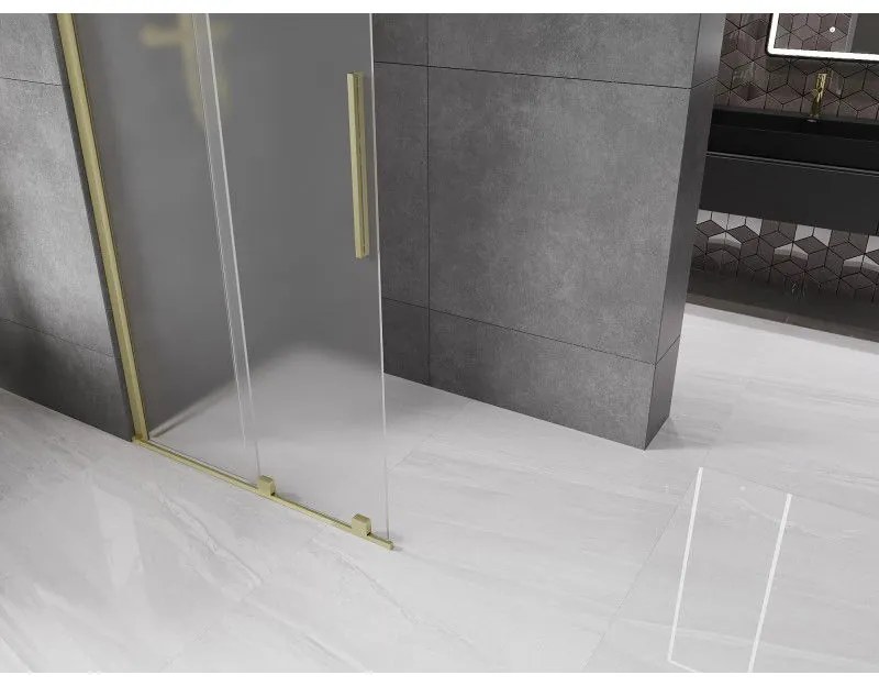 Mexen Velar, sprchová zástena s posuvnými dverami Walk-in 100 x 200 cm, 8mm sklo námraza, zlatá matná, 871-100-000-33-55