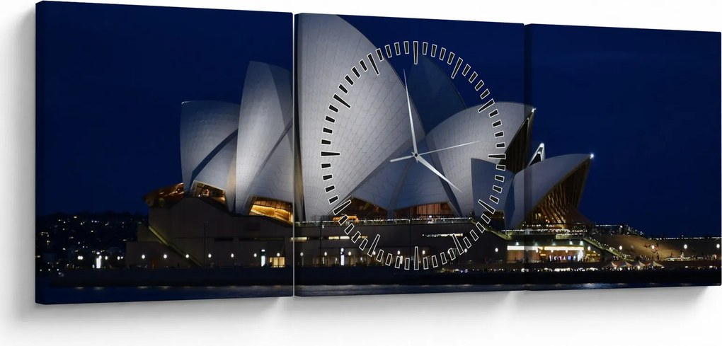 Obraz nočného Sydney (s hodinami) (90x30 cm)