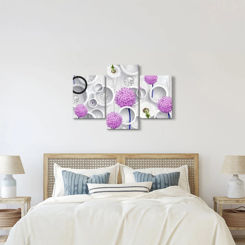Obraz 3D abstrakcie s kruhmi a kvetinami (90x60 cm)