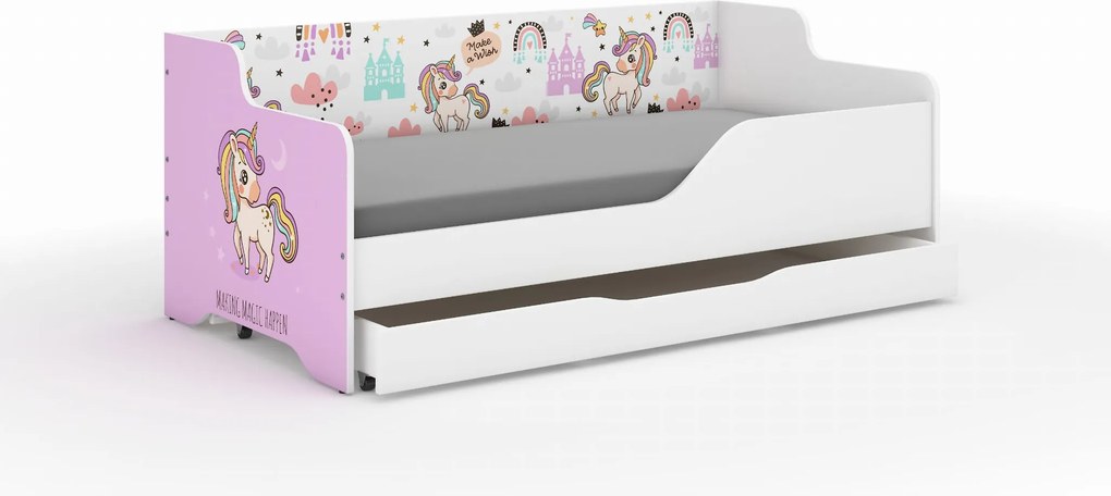 Wooden Toys Detská posteľ LILU 160x80 RÚŽOVÝ JEDNOROŽEC – sada