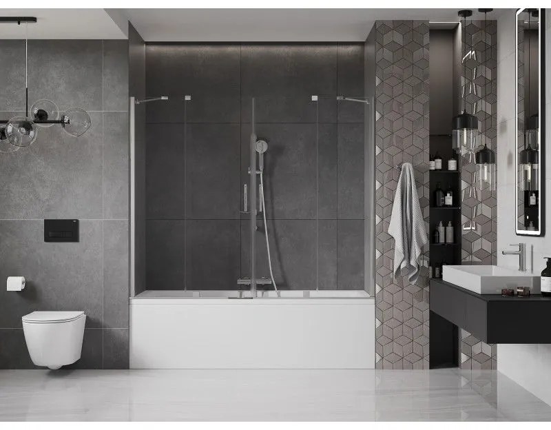 Mexen Velar Duo, vaňová zástena 2-krídlová s posuvnými dverami 190 x 150 cm, 8mm číre sklo, chrómový profil, 896-190-000-02-01