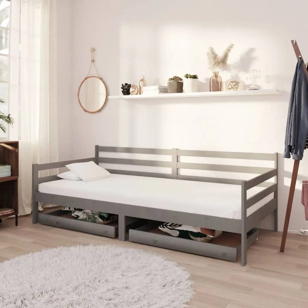 vidaXL Denná posteľ so zásuvkami 90x200 cm sivá borovicové drevo