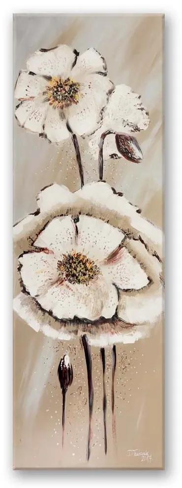 Obraz na plátně Béžová malovaná květina - 50x150 cm