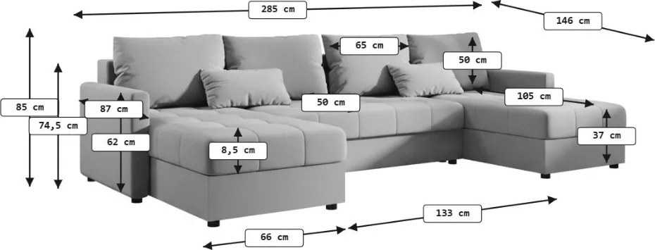 AKCIA Rozkladacia sedacia súprava do U VENORIA 285x146 cm, krémová + 2 vankúšiky ZDARMA II. akosť