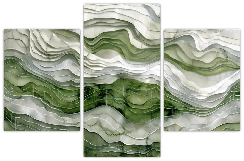 Obraz - Zelenobiele vlnky (90x60 cm)