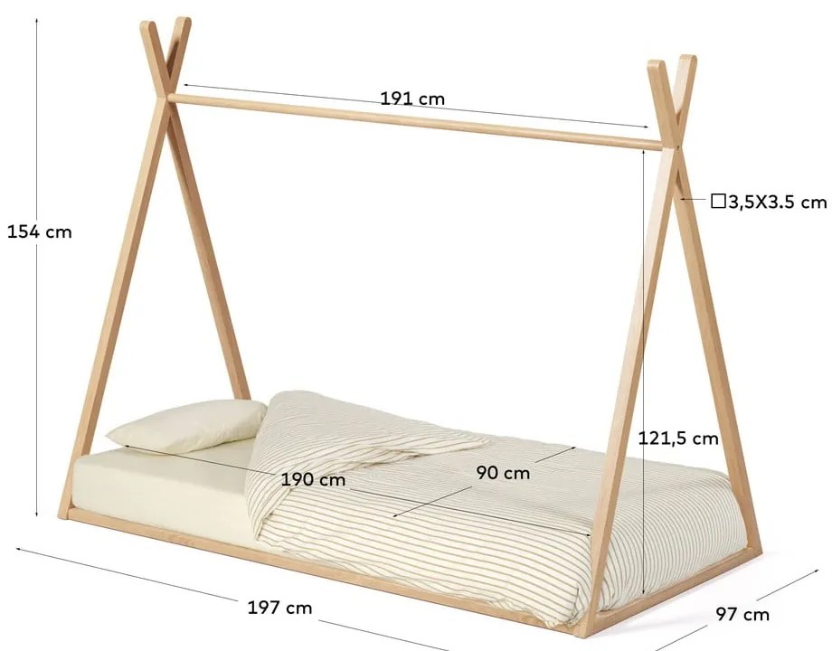 Domčeková detská posteľ z bukového dreva s roštom 90x190 cm v prírodnej farbe Maralis – Kave Home