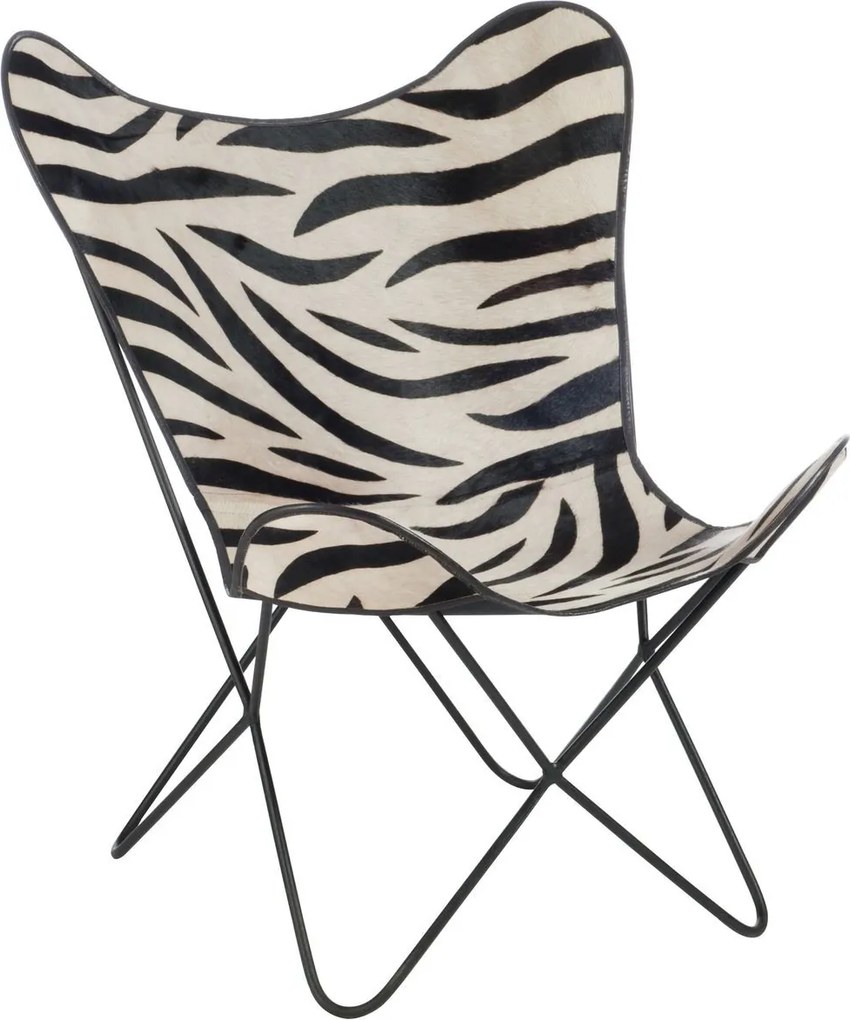 Bielo-čierne kožené salónne kreslo Zebra - 75*87*86 cm