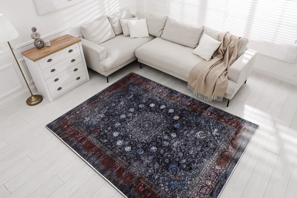 Koberec MIRO 51600.810 Rozeta s rámom, protišmykový, prateľný, hrdzavo-modrá
