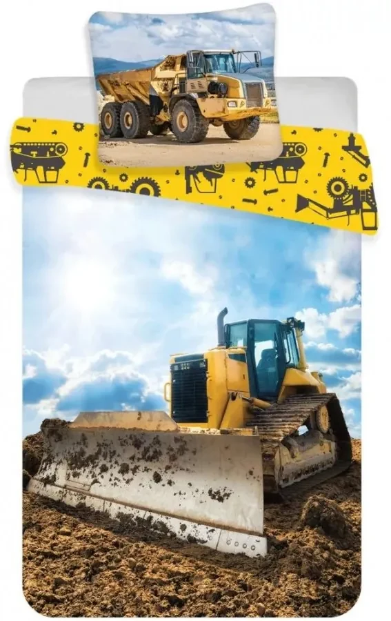 Obliečky do detskej postieľky Buldozér a sklápačka - 100% bavlna - 40 x 60 cm + 100 x 135 cm